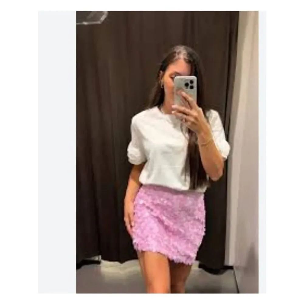 Zara Womens Mini Skirt Sequin Party M Medium Pink sequined  3920/221 NWOT